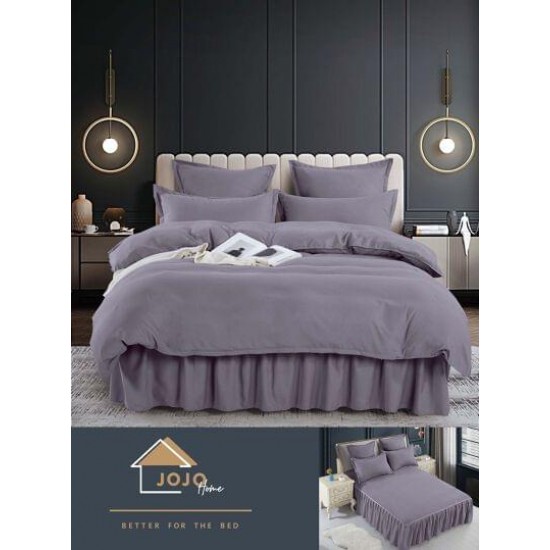 Lenjerie pat dublu, BUMBAC FINET, 6 piese, cu volanase, Jojo, Gri, LVU-004 lenjerii finet 6 piese cu volanase uni