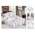 Lenjerie pat dublu, BUMBAC FINET, 6 piese, cu VOLANASE, Alb-Mov, flori, LDV-004