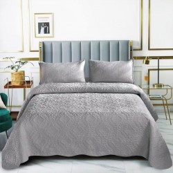 Set Cuvertura de Pat din Catifea, 3 Piese, Pat 2 Persoane, Gri-Deschis, CCV-128