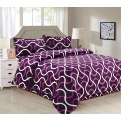 Set Lenjerie Pufoasa Cocolino cu Elastic, 4 Piese, Pat 2 Persoane, Mov-Alb, linii serpuite, LEC-042