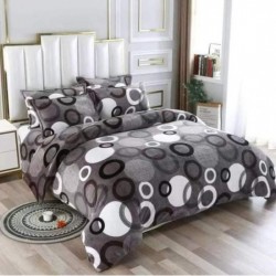 Set Lenjerie Pufoasa Cocolino cu Elastic, 4 Piese, Pat 2 Persoane, Alb-Gri, cercuri, LEC-023
