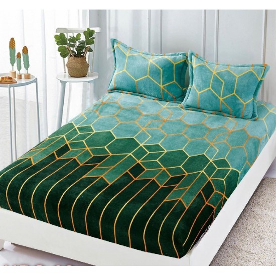 Cearsaf cu elastic COCOLINO, 180x200x25cm, plus 2 fete de perne, Verde, forme geometrice, HC-039 Huse Cocolino