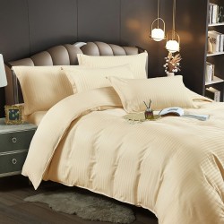 Lenjerie, pat dublu, cu ELASTIC, Damasc Finetat, 6 piese, Crem, LDS-056