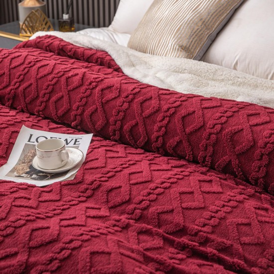 Patura Cocolino cu Blanita, Model Tricotat, Pat 2 Persoane, 200x230 cm, Bordo, PCT-003 Patura cu Blanita tip Tricotaj