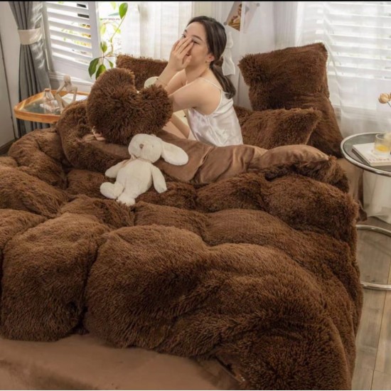 Lenjerie Cocolino Fluffy pat dublu cu elastic maro deschis, LFF-032 Lenjerii Cocolino Fluffy 4 piese
