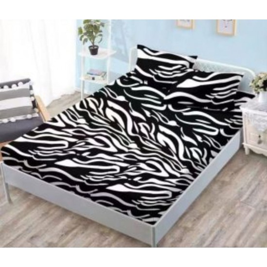 Cearsaf cu elastic COCOLINO, 180x200x25cm, plus 2 fete de perne, Alb-Negru, zebra, HC-043 Huse Cocolino