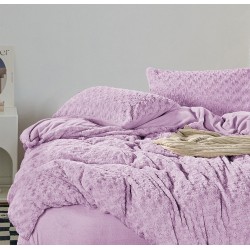 Lenjerie pat dublu, Super Pufoasa, din Blanita artificiala de Iepure, 4 piese, Lila, LCE-009