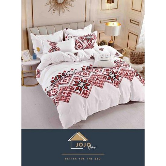 Lenjerie de Pat din Finet, 4 Piese, Pat 1 Persoana, Alb-Rosu, model traditional, LFS-040 Lenjerii Finet 1 persoana