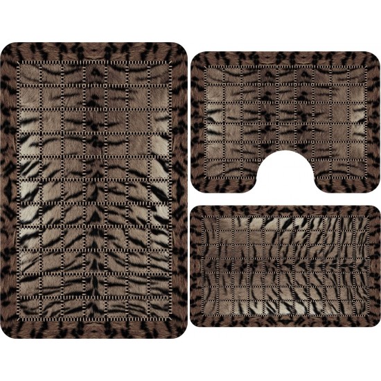 Set 3 Covorase Baie Antiderapante, Mato-Bej, animal print, CAM-084 Set covorase baie antiderapante