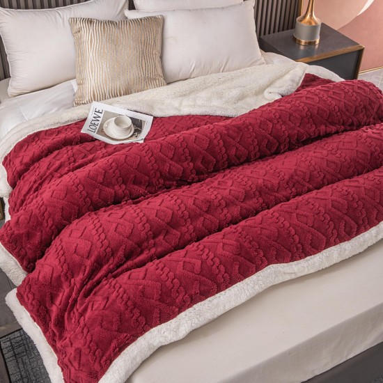 Patura Cocolino cu Blanita, Model Tricotat, Pat 2 Persoane, 200x230 cm, Bordo, PCT-003 Patura cu Blanita tip Tricotaj