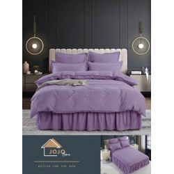 Lenjerie pat dublu, BUMBAC FINET, 6 piese, cu volanase, Jojo, Lila, LVU-007