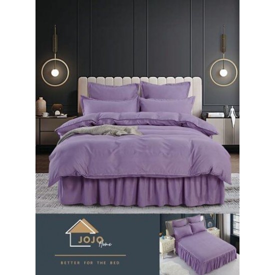 Lenjerie pat dublu, BUMBAC FINET, 6 piese, cu volanase, Jojo, Lila, LVU-007 lenjerii finet 6 piese cu volanase uni