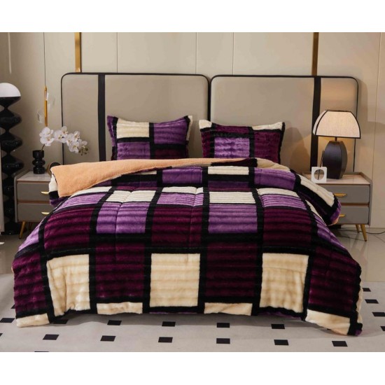 Set Pilota Pufoasa Cocolino, 3 Piese, 200x230 cm, Multicolor-Mov, patrate, PDC-034 Pilote iarna cu blana
