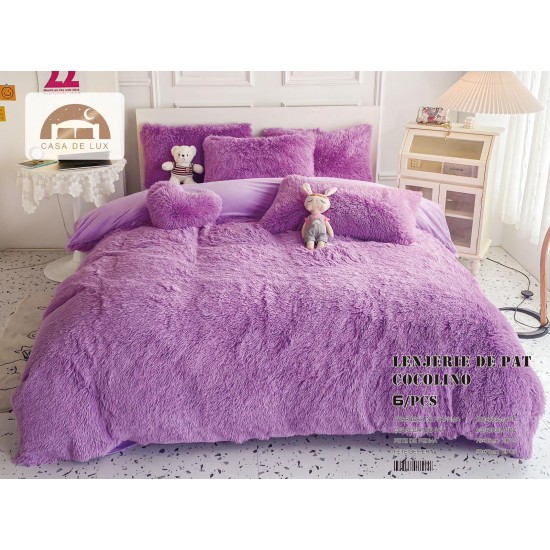 Lenjerie Fluffy Lila 6 Piese Pat Dublu – Moale, Călduroasă și Elegantă, LCF-018 Lenjerii Cocolino Fluffy