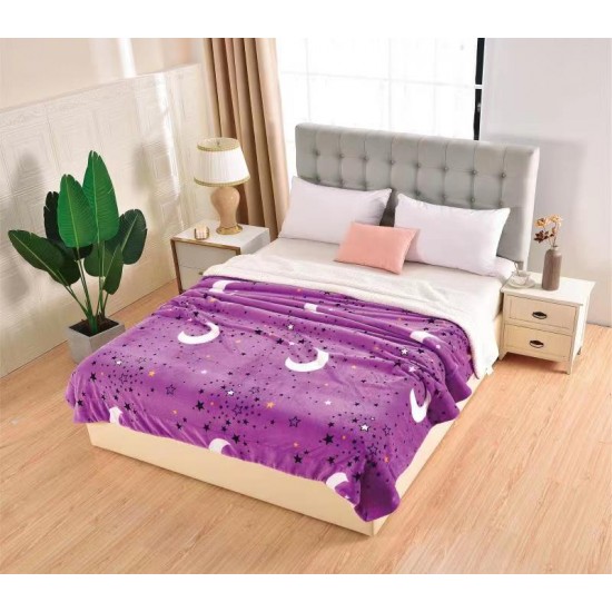 Pătură Cocolino cu blăniță 200x230 cm – moale, călduroasă și premium - Mov, model stele, PBC-060 Paturi cu Blanita