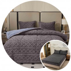 Pachet Promo: Pilota Pufoasa CoCoLiNo, Plus, Husa de Pat cu Elastic, 6 piese, model Tricotat, Gri inchis, PH-003