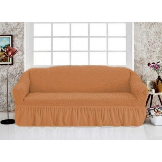 Husa Creponata cu Volan pentru Canapea 3 Locuri, Mustar deschis, HCV-014 Huse Canapea 3 Locuri Creponat cu Volane