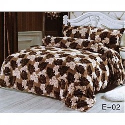 Set Lenjerie Pufoasa Cocolino cu Elastic, 4 Piese, Pat 2 Persoane, Maro-Bej-Crem, frunze, LEC-022