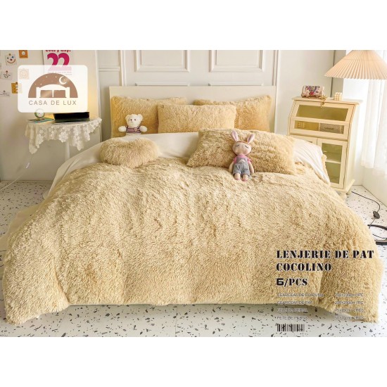 Lenjerie Fluffy Crem 6 Piese Pat Dublu – Moale, Călduroasă și Elegantă, LCF-019 Lenjerii Cocolino Fluffy