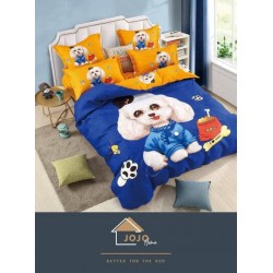Set Lenjerie de Pat din Finet, 6 Piese, Pat 2 Persoane, Imprimeu 3D Identic cu Poza, Galben-Multicolor, catel, LFL-011