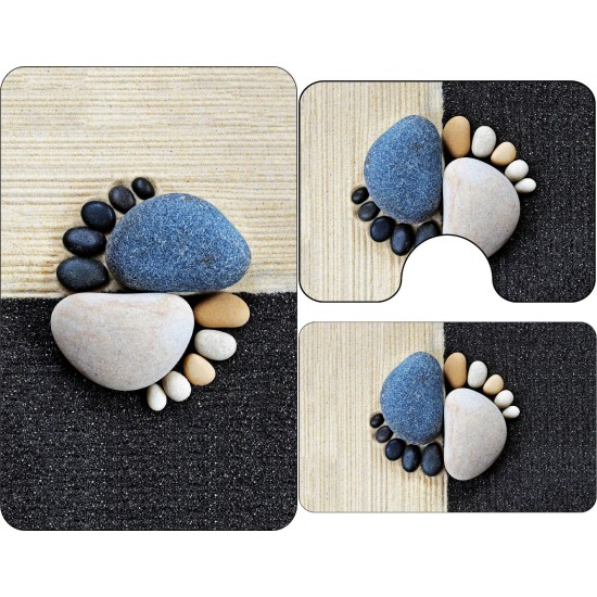 Set 3 Covorase Baie Antiderapante, Alb-Multicolor, talpi, CAM-083 Set covorase baie antiderapante