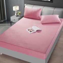 Husă Pat Catifea 180x200 cm + 2 Fețe de Pernă – Elegantă și Confortabilă, Roz, HCP-005