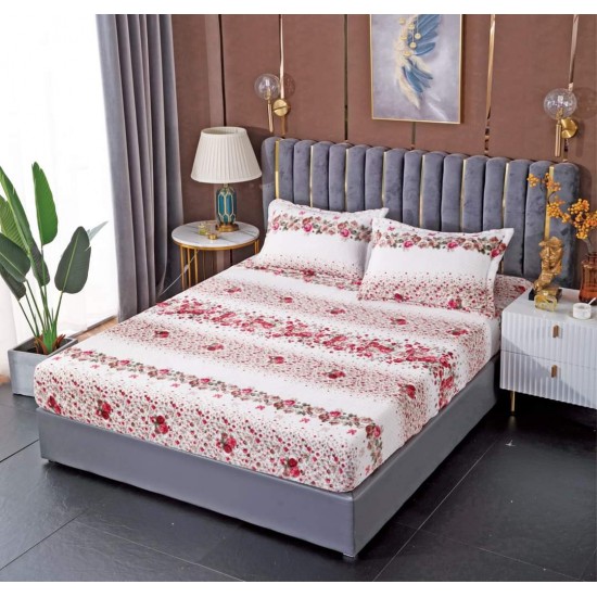 Cearsaf cu elastic COCOLINO, 180x200x25cm, plus 2 fete de perne, Crem-Multicolor, flori, HC-026 Huse Cocolino