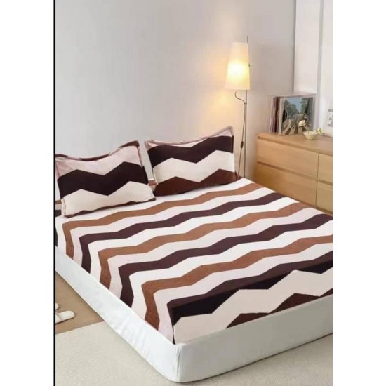 Cearsaf cu elastic COCOLINO, 180x200x25cm, plus 2 fete de perne, Maro-Crem, zig zag, HC-041 Huse Cocolino