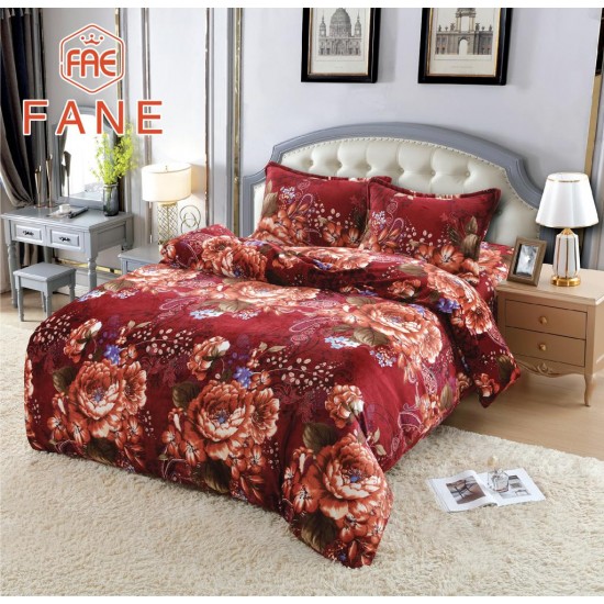 Lenjerie pat dublu, Super Pufoasa COCOLINO, 4 piese, Bordo-Multicolor, flori, LDC-037 Lenjerii cocolino 4 piese