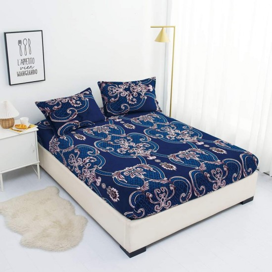 Cearsaf cu elastic COCOLINO, 180x200x25cm, plus 2 fete de perne, Albastru, model elegant, HC-022 Huse Cocolino