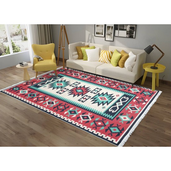 Covor Traditional Antiderapant, 80x150 cm, Rosu-Verde-Crem, CAM-028 Covoare traditionale 80x150