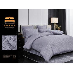 Lenjerie pat dublu, Finet Deluxe cu Smocuri Brodate, 6 piese, Gri, LSB-028