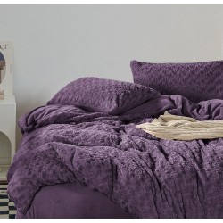 Lenjerie pat dublu, Super Pufoasa, din Blanita artificiala de Iepure, 4 piese, Mov, LCE-002