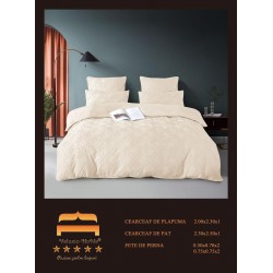 Lenjerie pat dublu, Finet Deluxe cu Smocuri Brodate, 6 piese, Crem, LSB-014