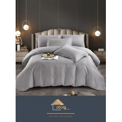 Lenjerie, pat dublu, cu ELASTIC, Damasc Finetat, 6 piese, Gri-deschis, LDS-061