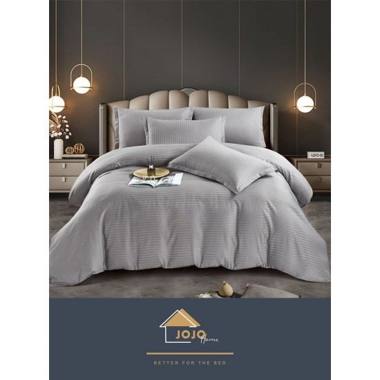 Lenjerie, pat dublu, cu ELASTIC, Damasc Finetat, 6 piese, Gri-deschis, LDS-061 Lenjerii Damasc 6 piese cu Cearsaf cu ELASTIC