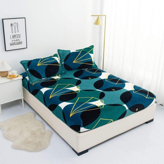 Cearsaf cu elastic COCOLINO, 180x200x25cm, plus 2 fete de perne, Verde-Alb, diamante, HC-018 Huse Cocolino