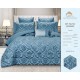 Lenjerie de pat cu elastic si pilota inclusa, bumbac tip jacquard, pat dublu, 7 piese, Albastru, PJD-07 Pilote Jacquard 7 piese