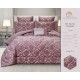 Lenjerie de pat cu elastic si pilota inclusa, bumbac tip jacquard, pat dublu, 7 piese, Roz inchis, PJD-04 Pilote Jacquard 7 piese