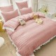 Lenjerie Bumbac Creponat, 6 Piese, Pat 2 Persoane, Roz-Pudra, LFC-003 Lenjerii finet creponat 6 piese