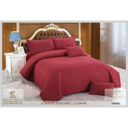 Cuvertura Pat Matlasată, Policoton, Tesatura Ranforce, 5 Piese, Rosu, CPR-002