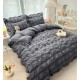 Lenjerie de Pat Creponata, Bumbac, 2 Persoane, 6 Piese, Gri,inchis, LFC-002 Lenjerii finet creponat 6 piese