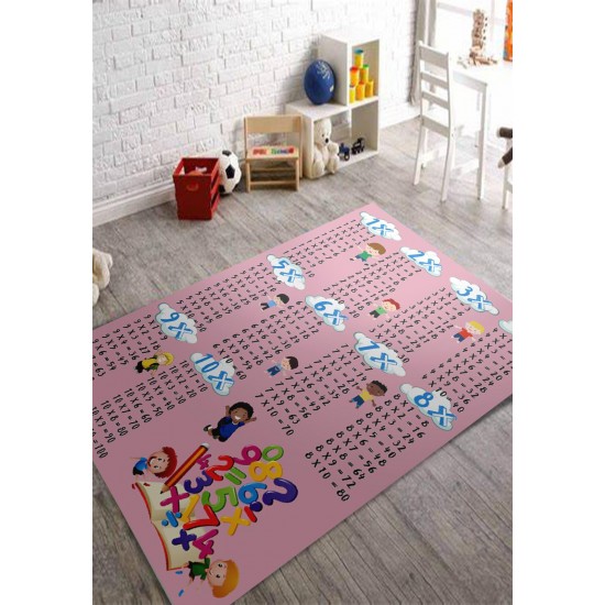 Covor Camera Copii, Antiderapant, Model cu  Roz, Tabla Inmultirii, 80x150 cm, CAM-061 Covorase educative copii 80x150
