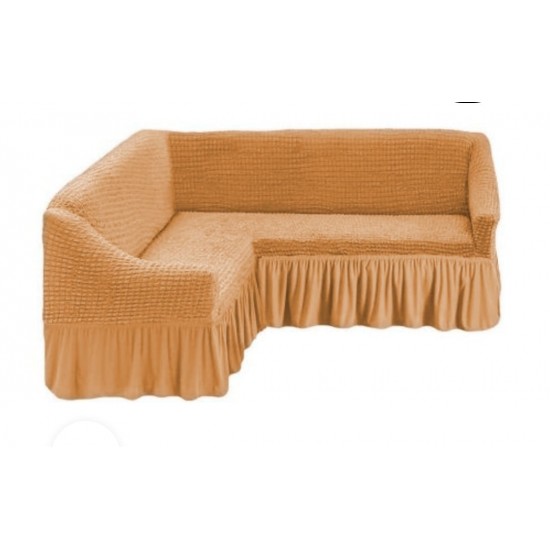 Husa Elastica si Creponata cu Volan pentru Coltar, Bej deschis, HCCV-010 Huse Coltar Creponat cu Volane