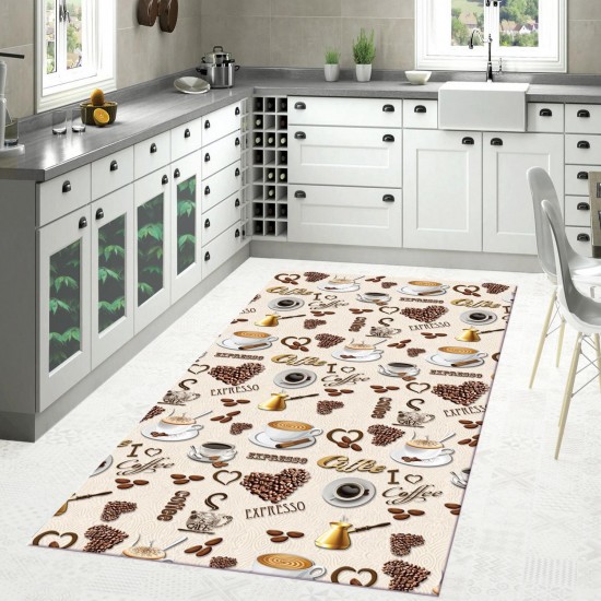 Covor Bucatarie, 80x150 cm, Maro-Crem, cafea, CAM-018 Covoare bucatarie 80x150