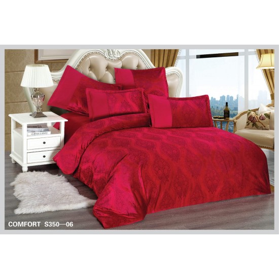 Lenjerie de pat Catifea, Imprimeu Relief, 6 Piese, Rosu, LCI-008 Lenjerii catifea 6 piese