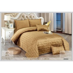 Set Cuvertura si 4 Fete de Perna din Catifea, Matlasata, Maro deschis, E200-01