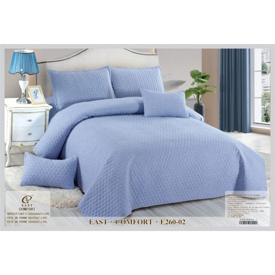 Cuvertura Pat Matlasată, Policoton, Tesatura Ranforce, 5 Piese, Blue, CPR-005 Cuverturi Bumbac cu In 5 piese