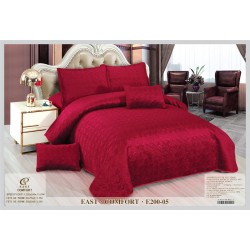Set Cuvertura si 4 Fete de Perna din Catifea, Matlasata, Rosu, E200-05