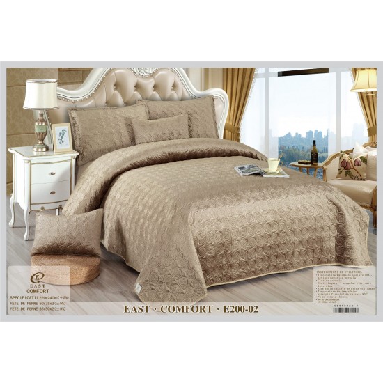 Set Cuvertura si 4 Fete de Perna din Catifea, Matlasata, Cappuccino, E200-02 Cuverturi Catifea 5 piese